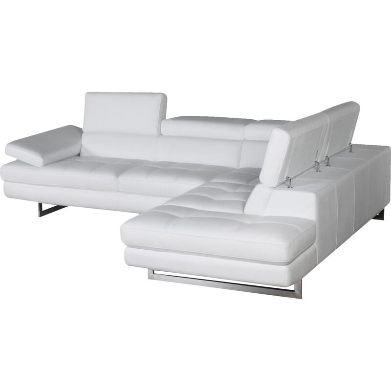 Zelda 114" Wide Genuine Leather Sofa & Chaise - White - Right Hand facing - Image 0