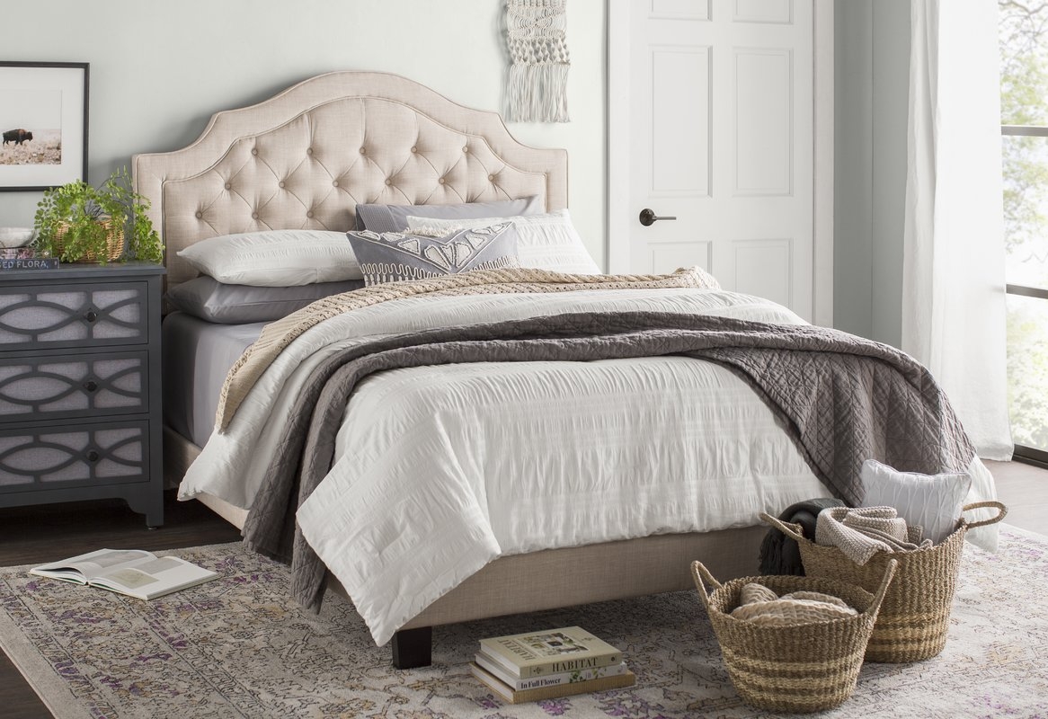 Swanley Upholstered Panel Bed - Beige, King - Image 1