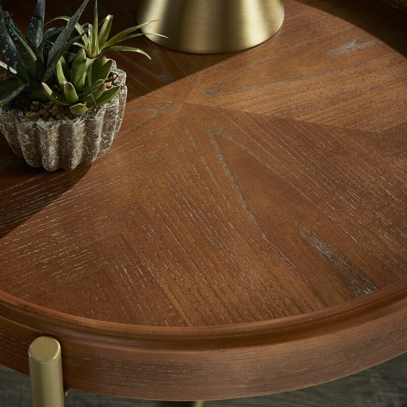 Gold Finish Powder Coat Metal & Wood End Table - Image 2
