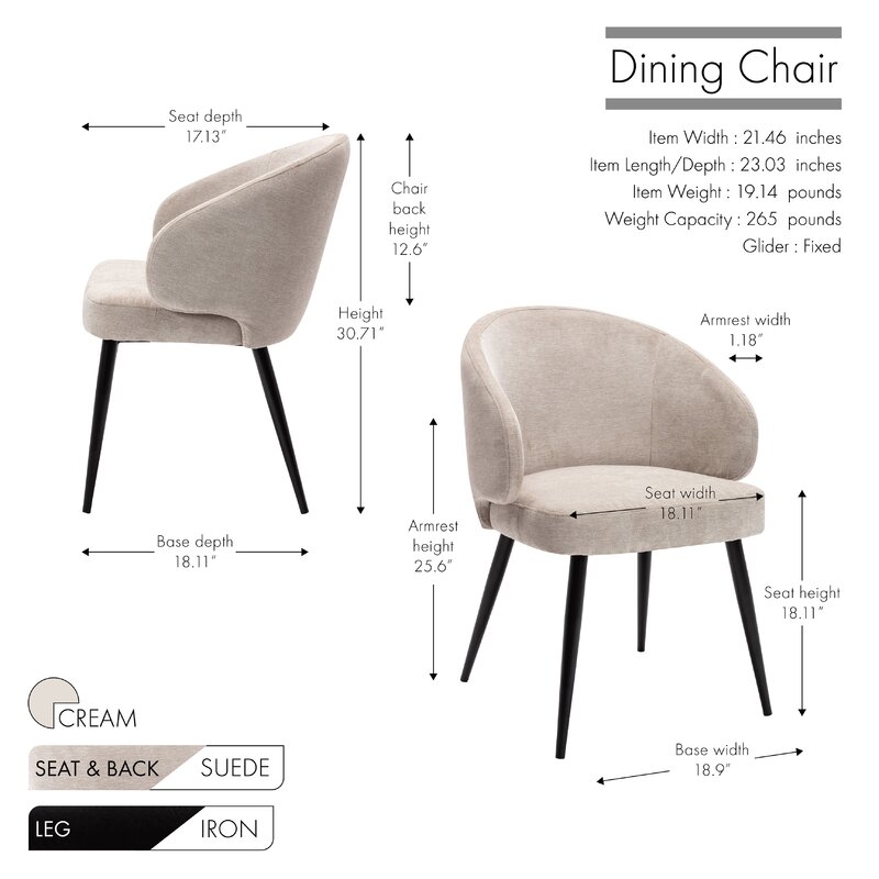 George Oliver Dana Dining Chair, Suede Upholstery And Iron Legs - Image 3