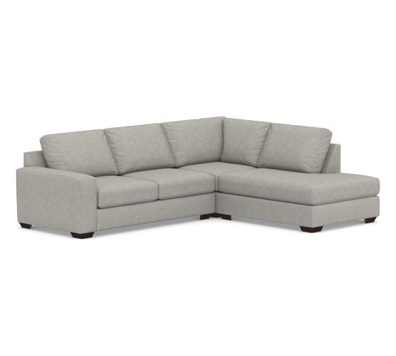 Big Sur Square Arm Upholstered Left 3-Piece Bumper Sectional, Down Blend Wrapped Cushions, Premium Performance Basketweave Light Gray - Image 0