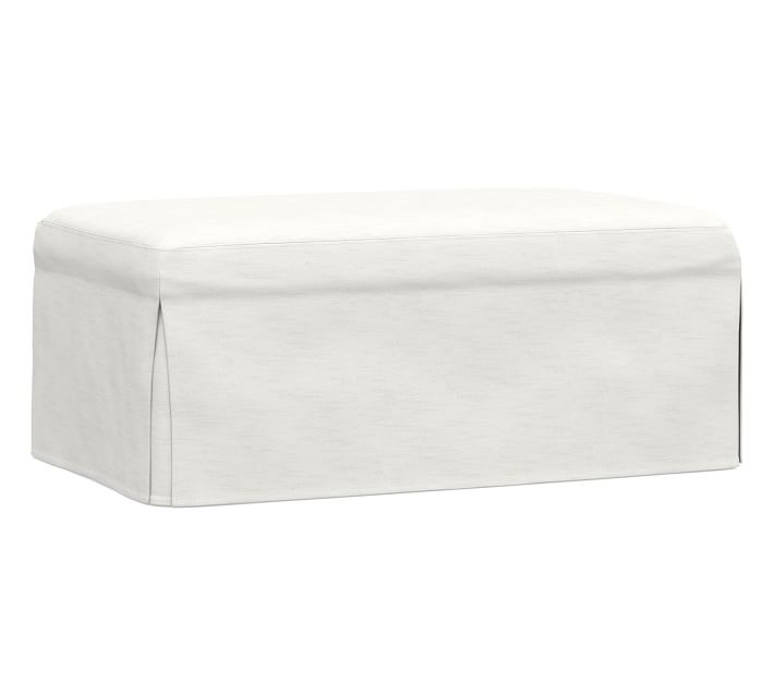 Sullivan Fin Arm Slipcovered Deep Seat Ottoman, Down Blend Wrapped Cushions, Performance Slub Cotton White - Image 0