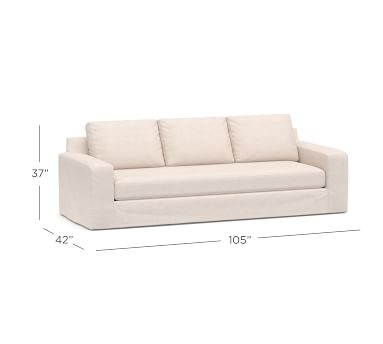 Big Sur Square Arm Slipcovered Grand Sofa 105" with Bench Cushion, Down Blend Wrapped Cushions, Performance Brushed Basketweave Ivory - Image 3