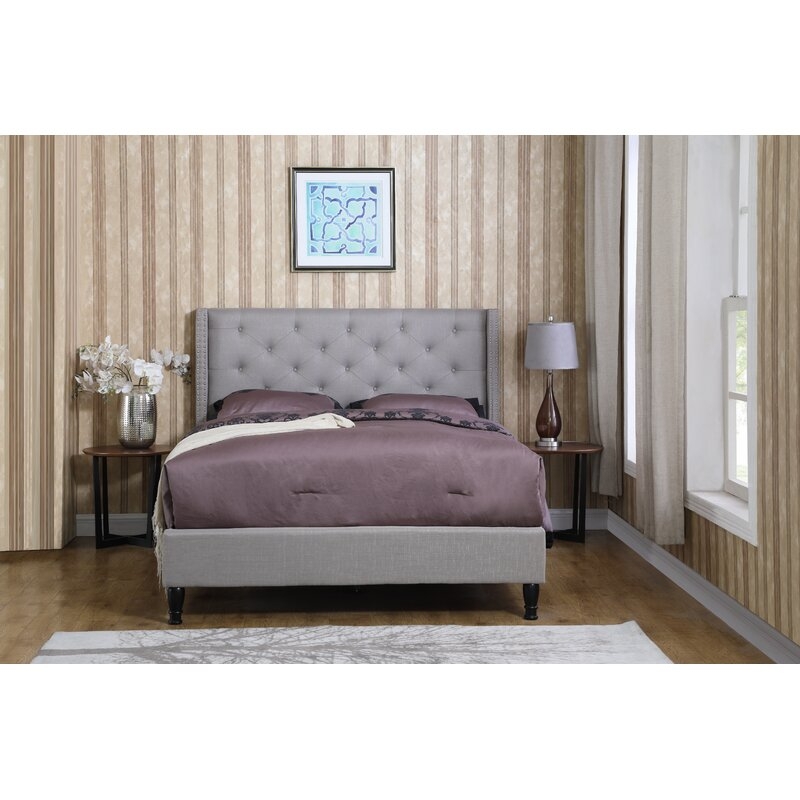 Queen Gray Boswell Upholstered Platform Bed - Image 1