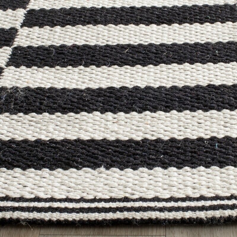 Orwell Striped Handmade Flatweave Cotton Ivory/Black Area Rug - Image 2