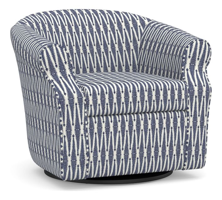 SoMa Lyndon Upholstered Swivel Armchair, Polyester Wrapped Cushions, Shalimar Jacquard Blue - Image 0