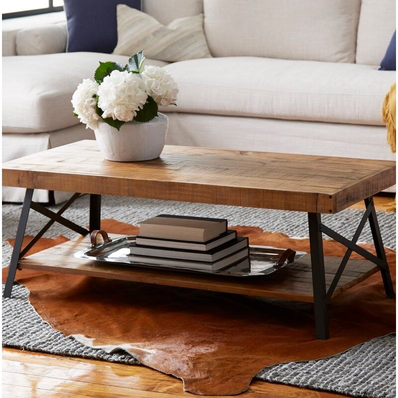 Laguna Solid Wood 4 Legs Coffee Table with Storage, Natural Pine Brown - Image 3