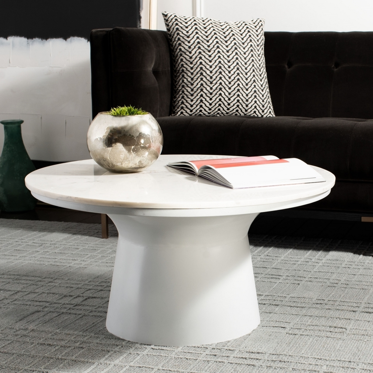 Mila Pedestal Coffee Table - White Marble/White - Arlo Home - Image 1