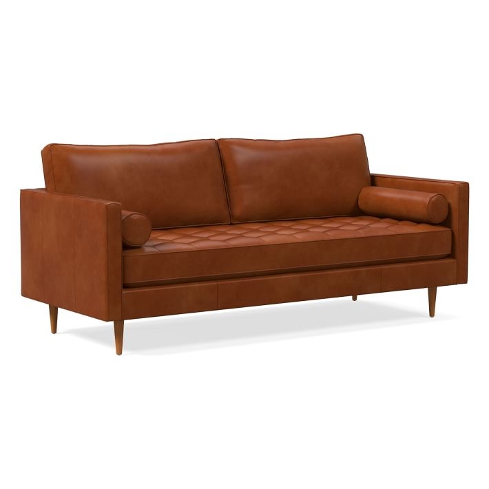 Monroe Mid-Century Tufted Seat Leather Sofa - Image 0