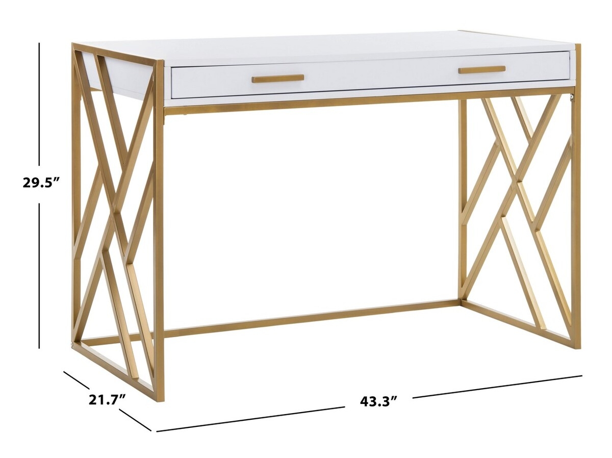Elaine 2 Drawer Desk - White/Gold - Arlo Home - Image 1