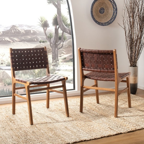 Taika Woven Leather Dining Chair (Set of 2) - Cognac/Natural - Arlo Home - Image 2
