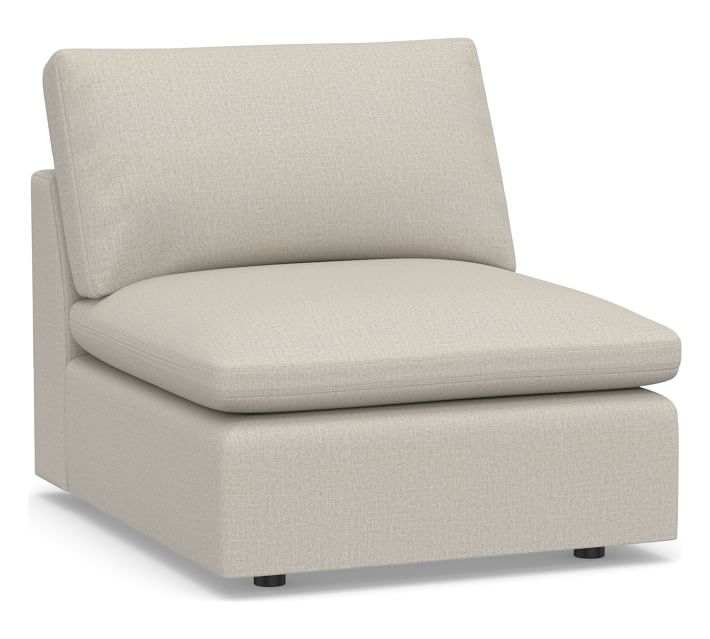 Bolinas Upholstered Armless Chair, Down Blend Wrapped Cushions, Performance Heathered Tweed Pebble - Image 0