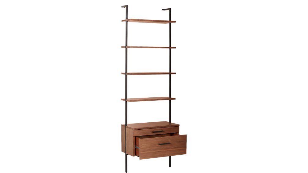 Helix 96" Walnut Bookcase with 2 Drawers; Arrives: Estimated on backorder until late January 2024. - Image 4