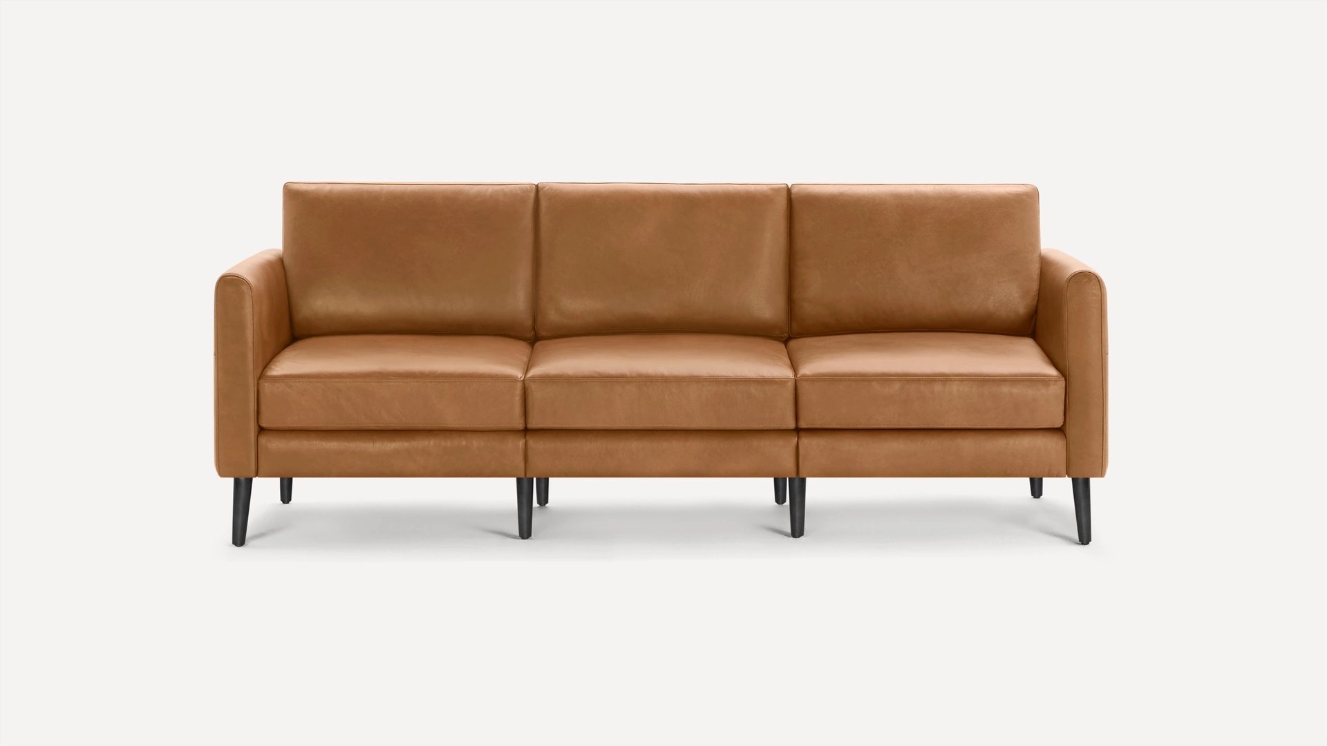 Burrow Brown Leather Sofa, 3 Seater, High Arms, Black Wood Legs | Nomad Collection - Image 0