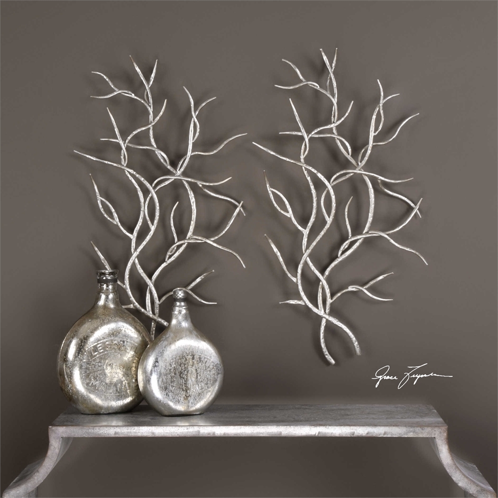 Silver Branches Metal Wall Decor, Set of 2 - Image 1