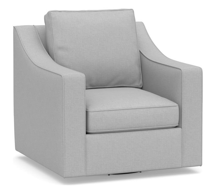 Cameron Slope Arm Upholstered Swivel Armchair, Polyester Wrapped Cushions, Brushed Crossweave Light Gray - Image 0