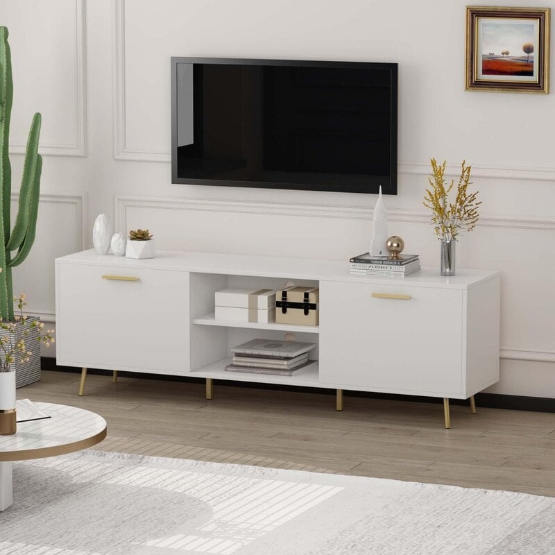 69 Inch TV, Entertainment Center With Storage Cabinet And Open Shelves, Media Console For Living Room - Image 0