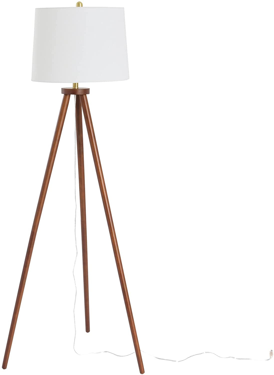 A-Frame Tripod Rubber Wood Floor Lamp with Cream Linen Shade, Espresso - Image 4