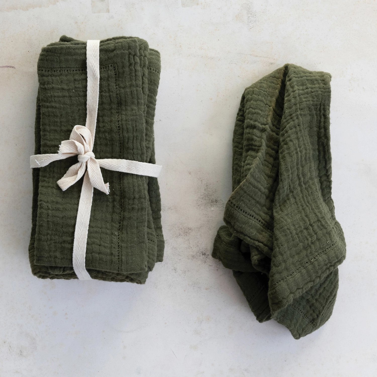  Cotton Gauze Napkins, Olive Green, Set of 4 - Image 1