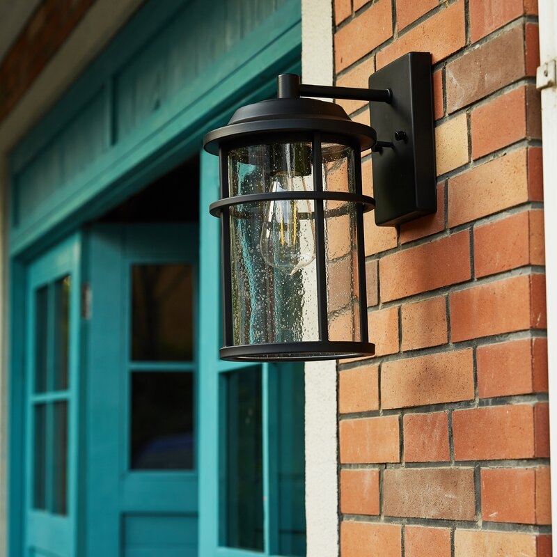 Ellenor Black/Clear 11.92'' H Seeded Glass Outdoor Wall Lantern - Image 2