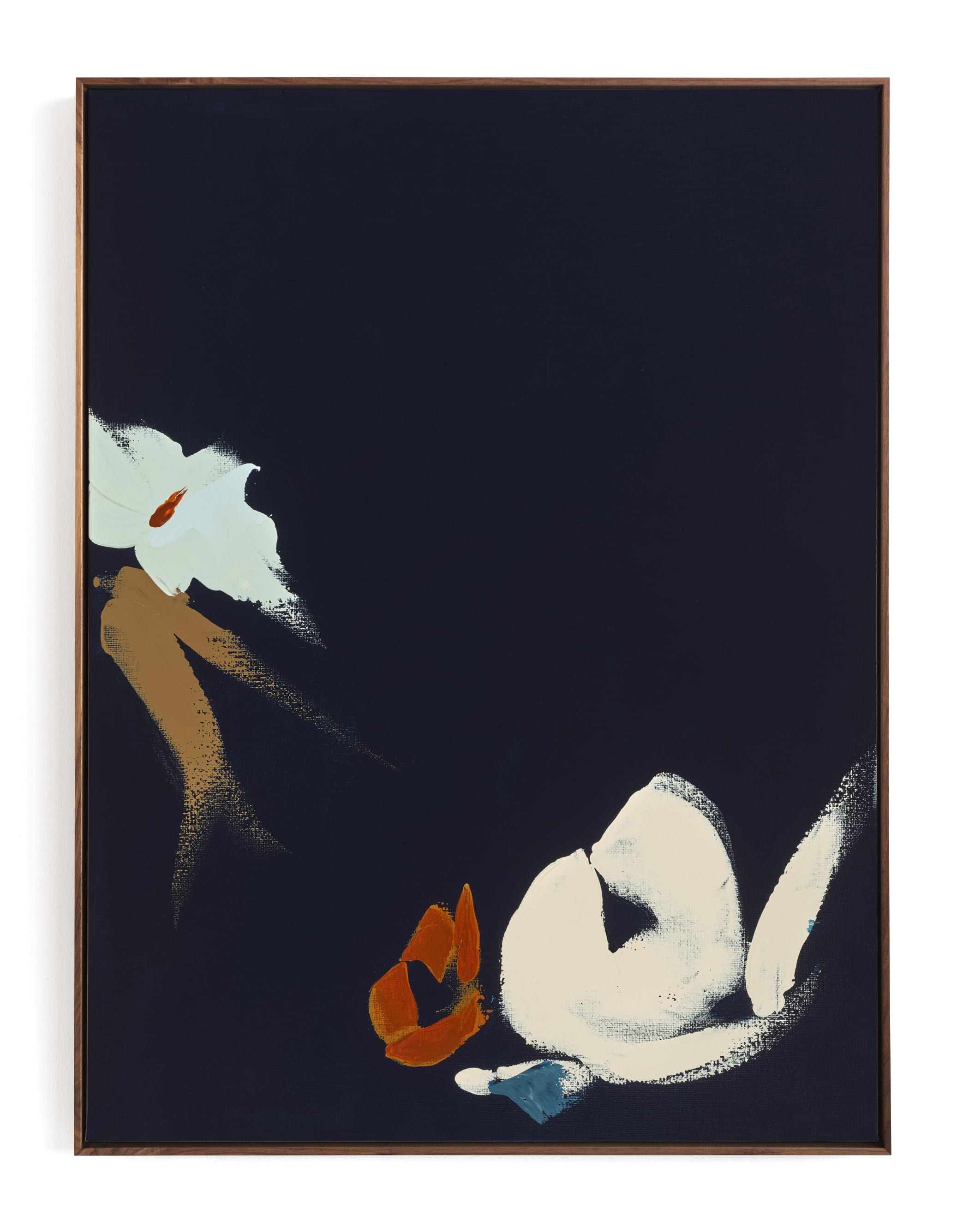 Abstract Botanical Navy Shadows #1 Art Print // 24x30 // Premium Walnut Wood Canvas Frame - Image 0