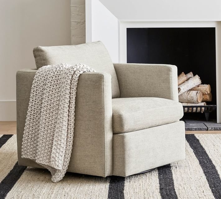 Menlo Upholstered Swivel Armchair, Polyester Wrapped Cushions, Performance Heathered Tweed Pebble - Image 6