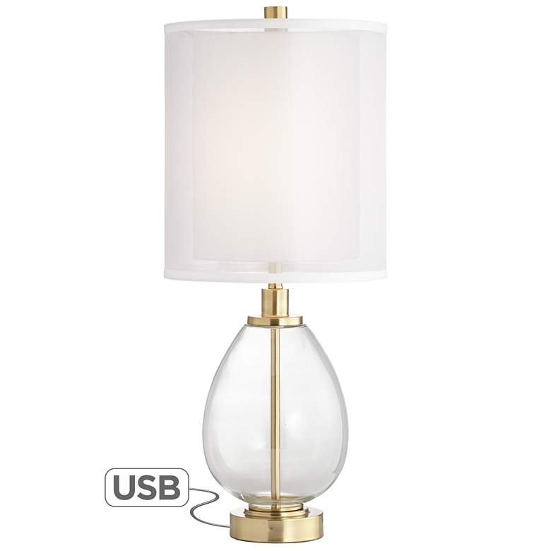 Sophie Glass and Brass Double Shade Table Lamp with USB Port - Style # 66D68 - Image 3