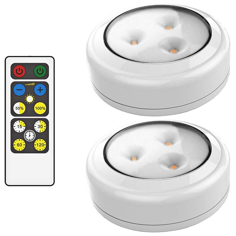 Set of 2 Brilliant Evolution LED Puck Lights with Remote - Image 0