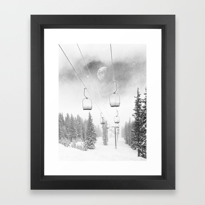 Ski Lift Moon Break // Riding the Mountain at Copper Colorado Luna Sky Peeking Foggy Clouds Framed Art Print - Image 0