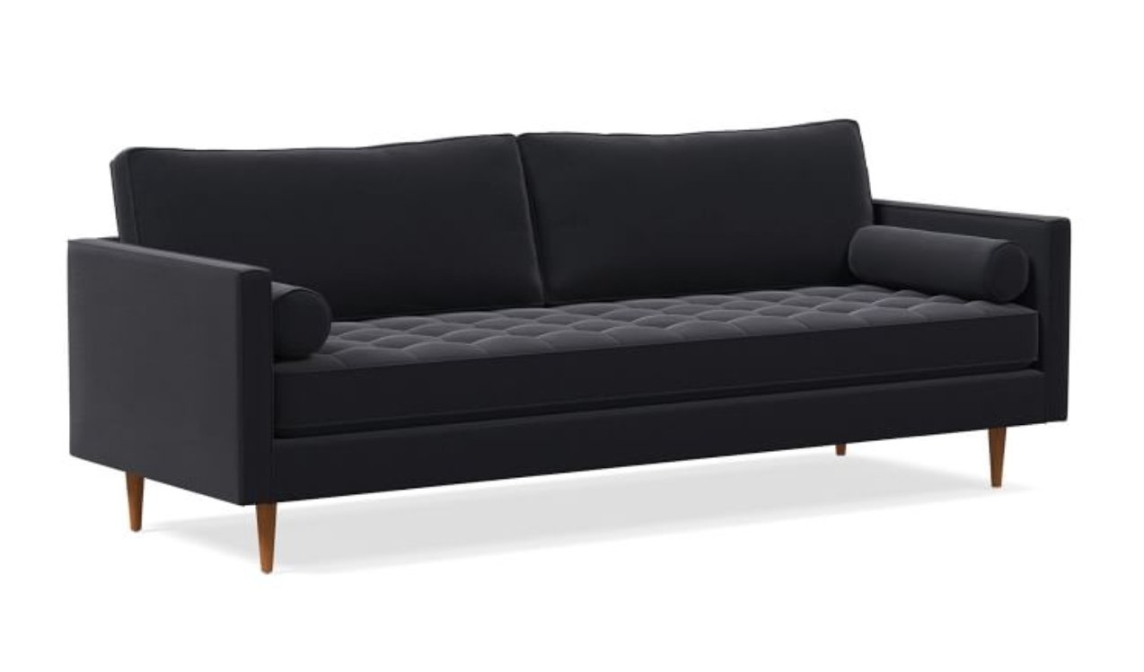 Monroe Tufted 92" Sofa, performance velvet, shadow - Image 0
