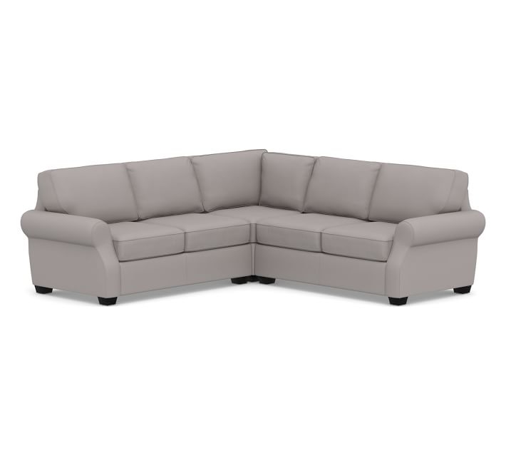 SoMa Fremont Roll Arm Upholstered 3-Piece L-Shaped Corner Sectional, Polyester Wrapped Cushions, Performance Twill Metal Gray - Image 0