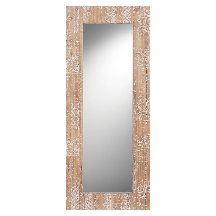 Carved Wood Mirror, Natural - Floor Length Mirror - Image 0