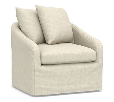 Anniston Slipcovered Swivel Armchair, Down Blend Wrapped Cushions, Basketweave Slub Oatmeal - Image 0