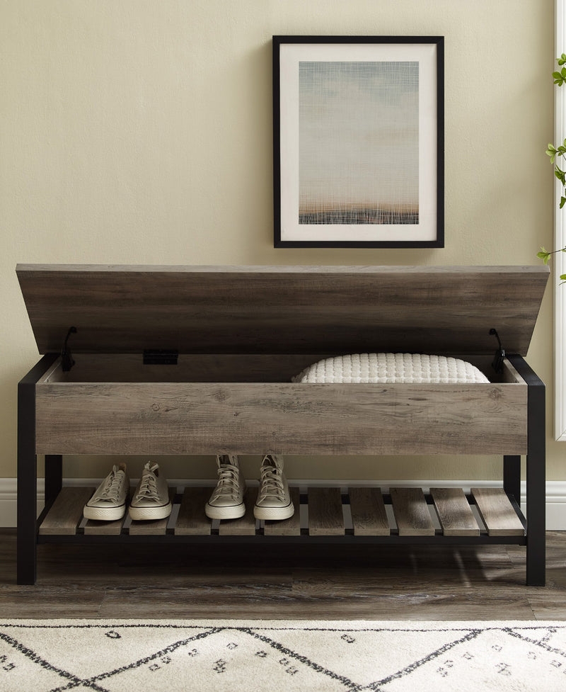 Park City 48" Modern Farmhouse Storage Bench - Grey Wash - Image 2