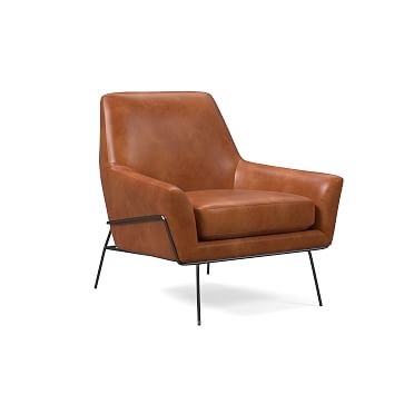 Lucas Wire Base Leather Chair, Poly, Vegan Leather, Saddle, Polished Nickel - Image 0