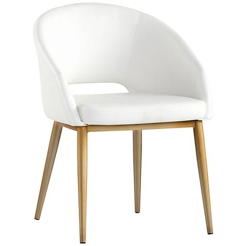 Thatcher White Faux Leather and Antique Brass Dining Chair - Image 0