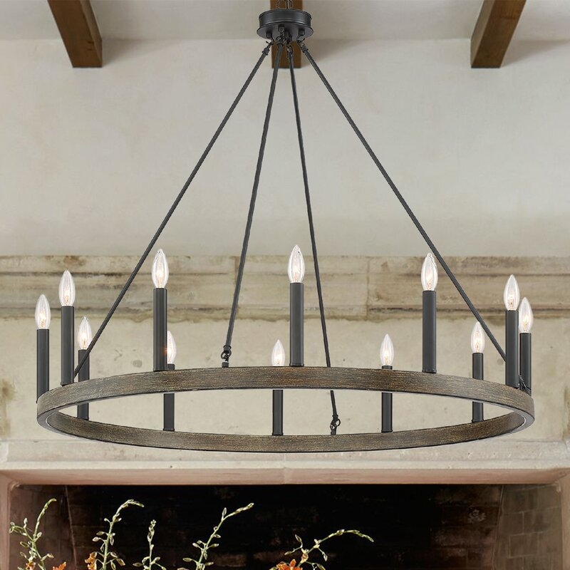 Cade 12 - Light Candle Style Wagon Wheel Chandelier - Image 1