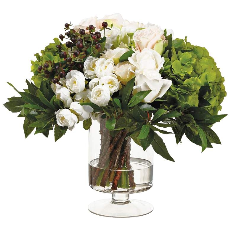 Blush Cream Ranunculus and Rose 18"H Faux Flowers in Vase - Image 0