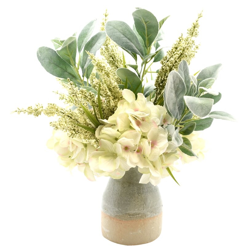 Heather and Hydrangea Floral Arrangement in Pot - Image 0