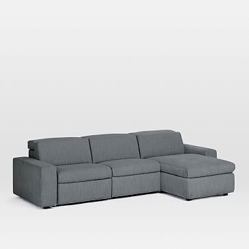 Enzo Sectional Set 34: 8" Arm + 30" Single With Power + 30" Single Without Power + Storage Chaise + 8" Arm, Poly, Twill, Stone, Concealed Supports - Image 6