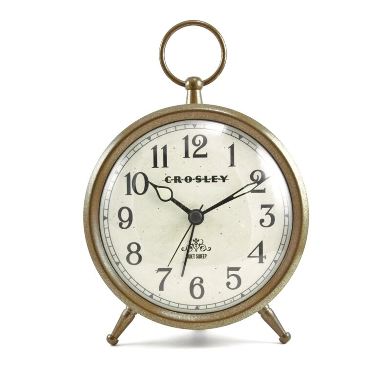 Analog Metal Quartz Alarm Tabletop Clock in Antique Bronze - Image 0