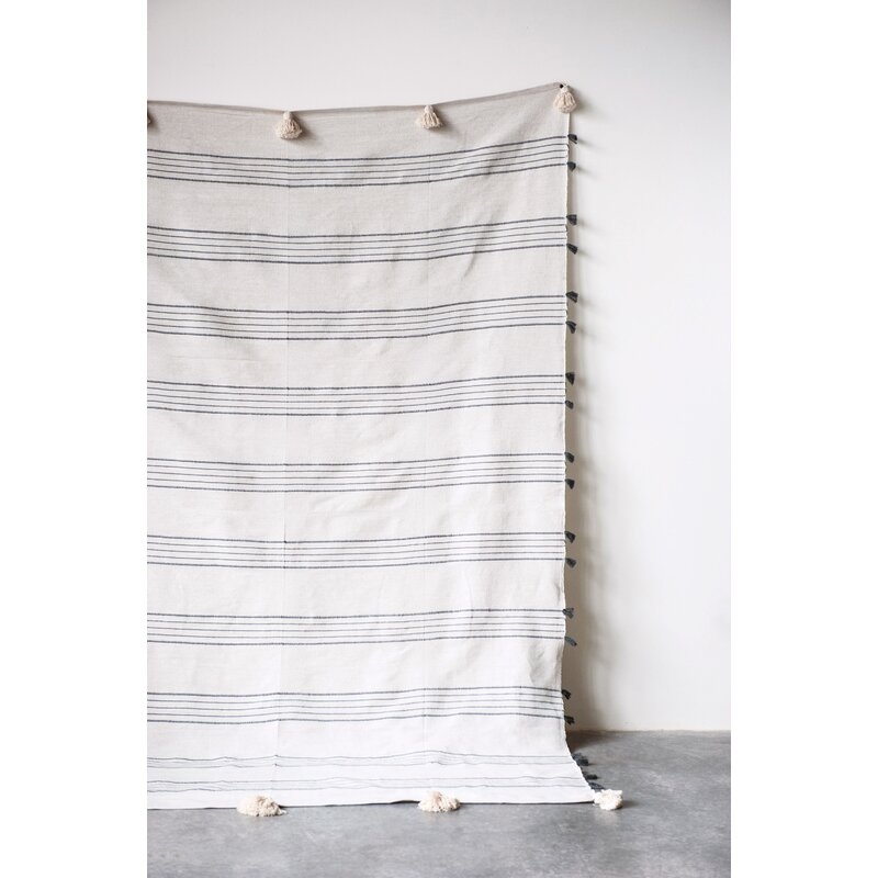 Menefee Striped Hand-Loomed with Tassels Cotton Blanket - Image 1