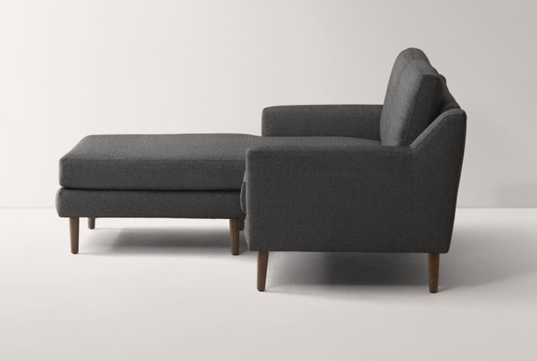 Chaise Loveseat in Charcoal Fabric - Darkwood Legs - Image 3