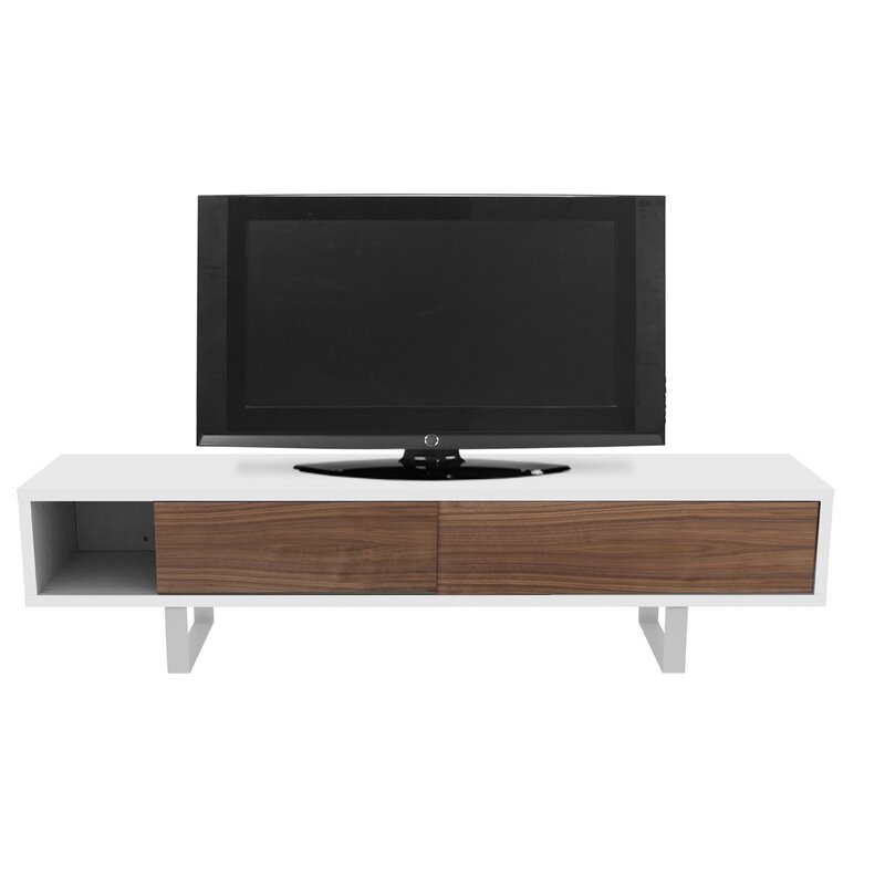 Slide TV Stand for TVs up to 88" Color: Matte White / Walnut / White - Image 0