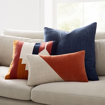 Cotton Linen + Velvet Lumbar Pillow Cover with Down Insert, Copper, 12"x21" - Image 5