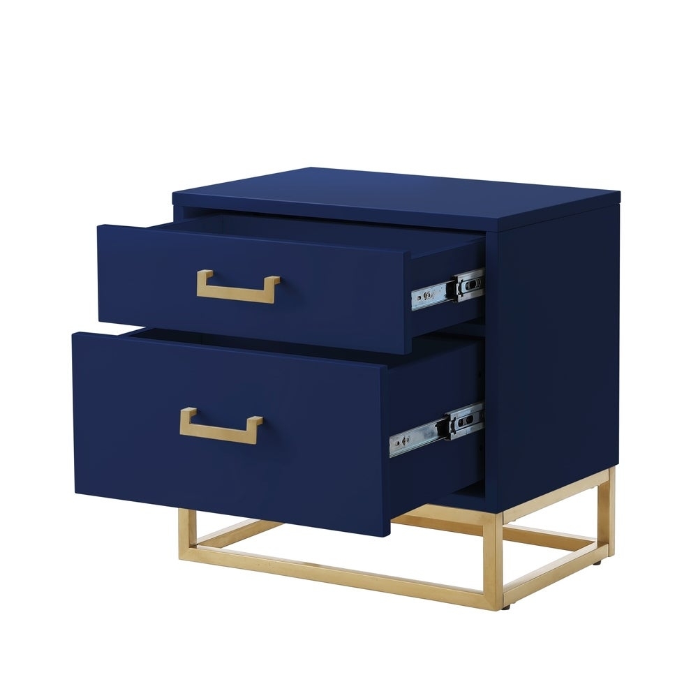 Nicole Miller Jin Side Table Nightstand High Gloss with Metal Base - Navy-Gold - Image 1