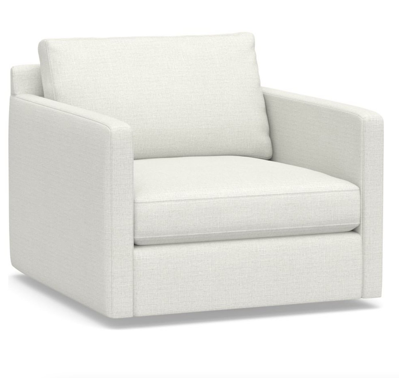 Pacifica Square Arm Upholstered Swivel Armchair, Polyester Wrapped Cushions, Basketweave Slub Ivory - Image 0