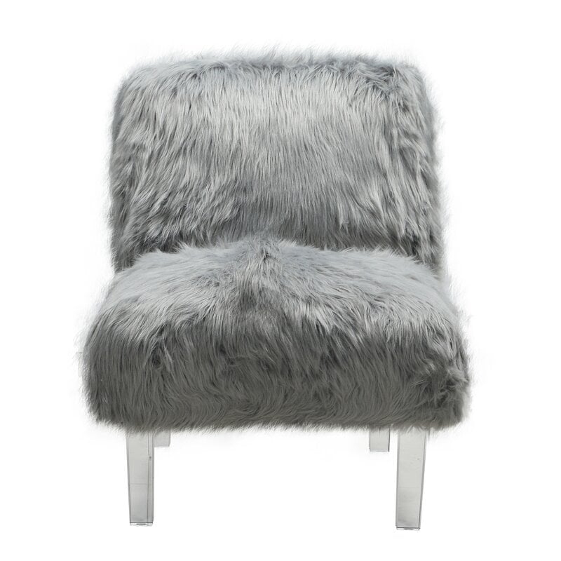 Park Accent Sleek Stylish Faux Fur Upholstered Armless Side Chair - Image 0