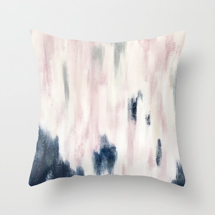 Blush Pink and Blue Pretty Abstract Throw Pillow - Image 0