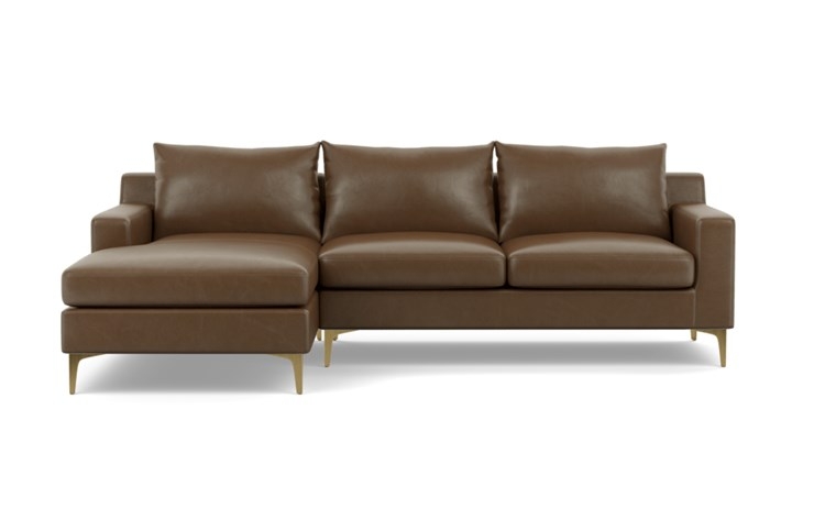 Sloan Leather Sectional Sofa with Left Chaise - 96" - Pecan Leather - Brass Plated Leg - Image 0